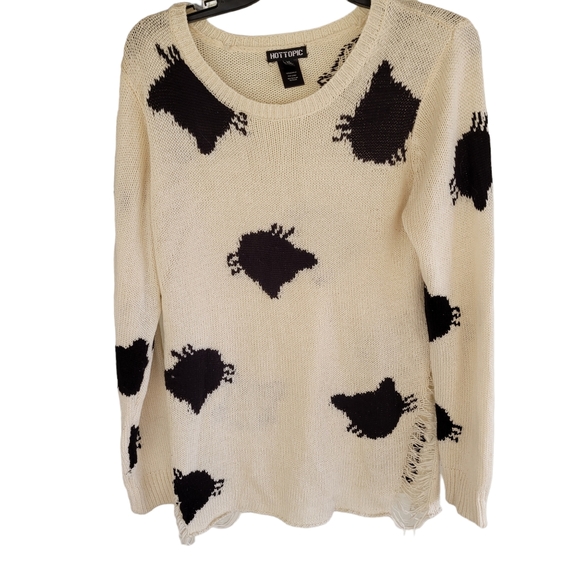 Hot Topic Sweaters - Hot Topic Destroyed open knit cream sweater with cat faces  Size XL